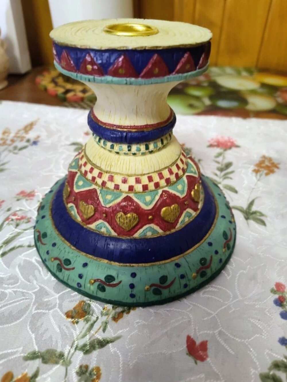 Vintage House of Lloyd "Peace to all" Wooden Taper Candlestick 5 - 1/2"